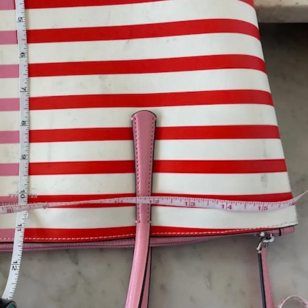 KATE SPADE New York Zina Red Pink White Stripe Large Coated Canvas Tote …